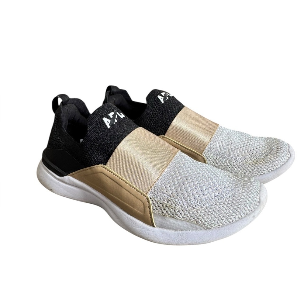 APL TechLoom Bliss Knit Running Sneaker black/gold/white women’s shoe size 7.5